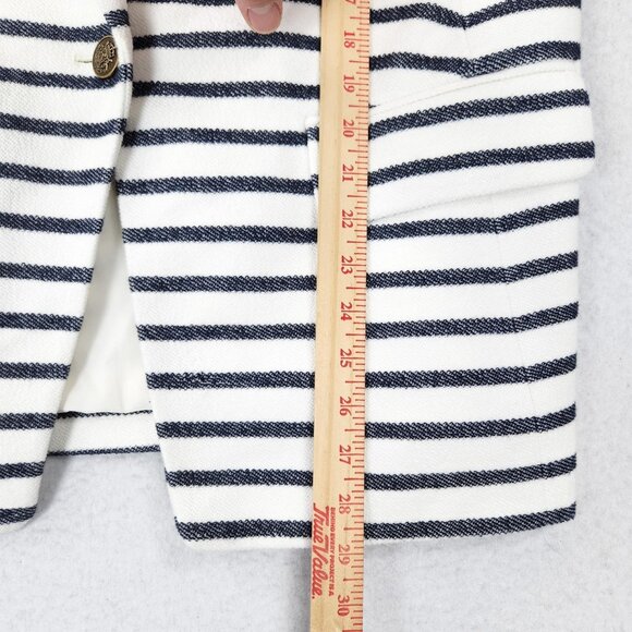 Ann Taylor LOFT Jacket Womens 14 White Navy Blue Striped Nautical Blazer Career - Picture 5 of 11